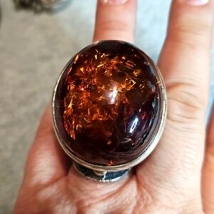 Brutalist MONSTER Sterling Silver Amber Ring